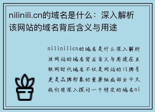 nilinili.cn的域名是什么：深入解析该网站的域名背后含义与用途